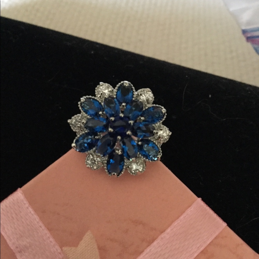 Sterling silver blue and white sapphire ring